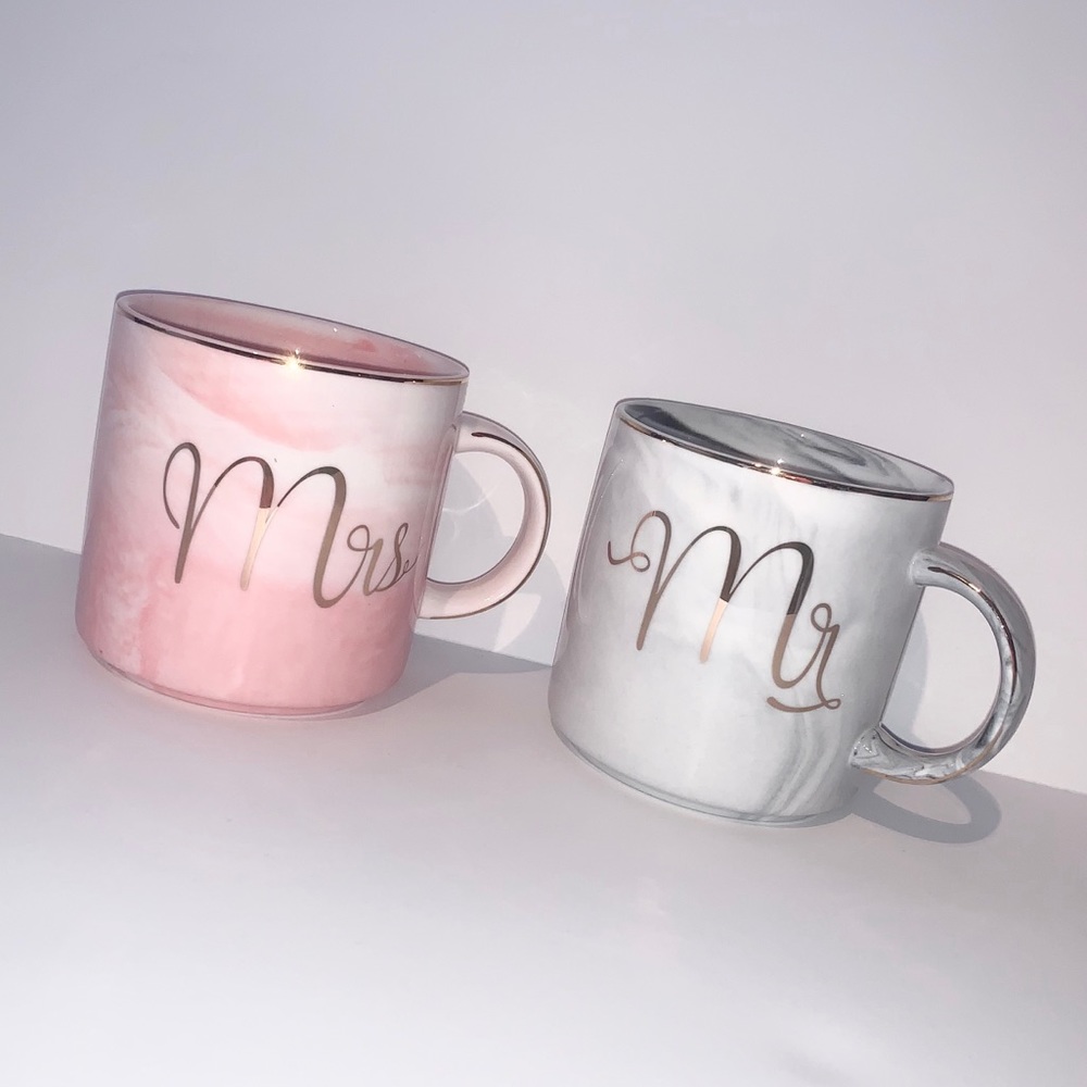 Mr. and Mrs. Mugs in Pink and Black/White Marble